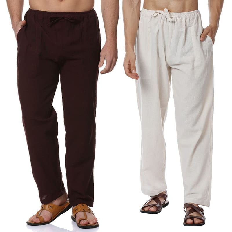 Aatman 100% cotton men's pajama pack of 2 hero shot showing both pajamas folded and labelled