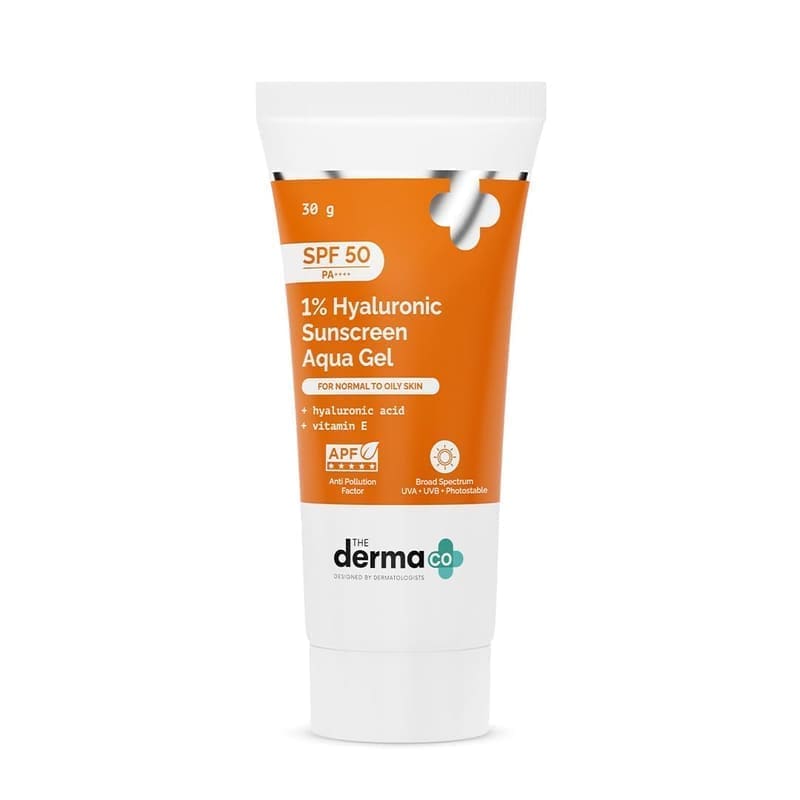 The Derma Co 1% Hyaluronic Sunscreen Aqua Gel SPF 50 PA++++ product front view