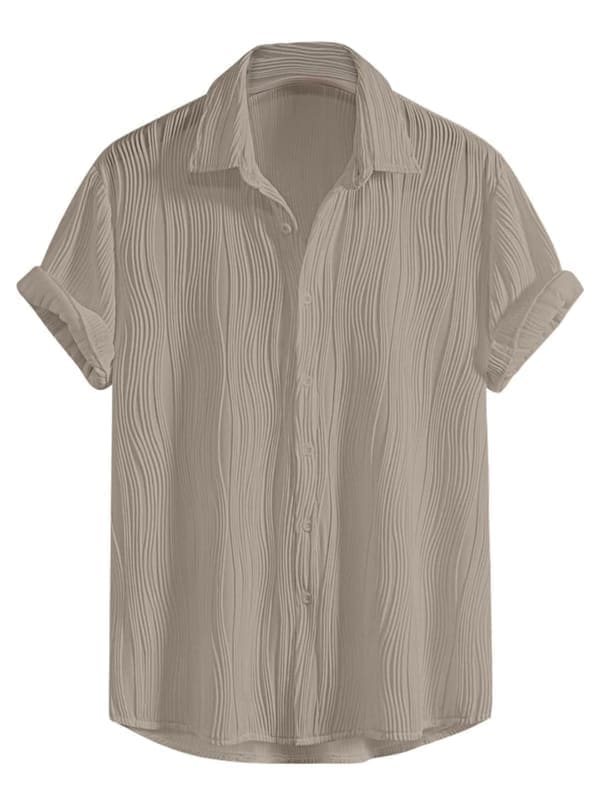 GRECIILOOKS Men's Polycotton Textured Half-Sleeve Spread Collar Shirt (GL-MS-6158, Beige variant) shown front-on — embossed textured solid weave with classic spread collar and regular-fit half-sleeve cut