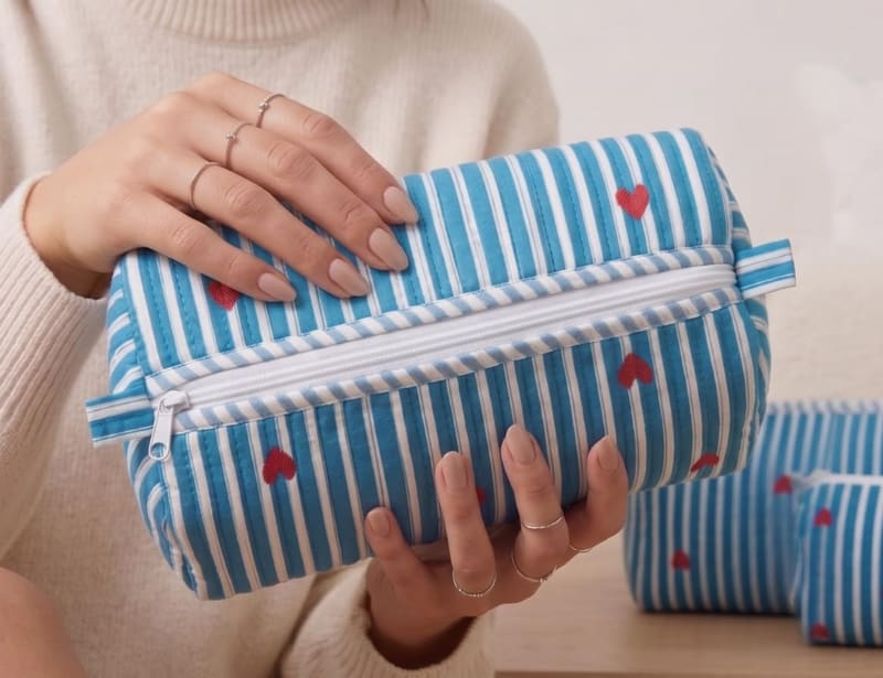 The Artisan Culture quilted cotton makeup pouch set, listing detail image