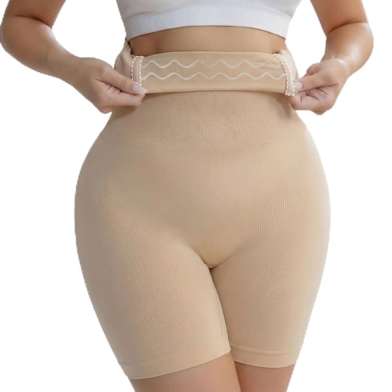 HSR Women Shapewear Shorts in Skin colour shown flat — high-waisted seamless body shaper short with mid-thigh leg openings