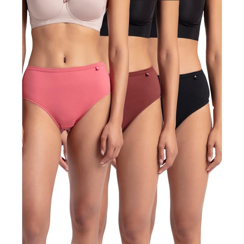 Jockey 1406 Women's High Coverage Super Combed Cotton Mid Waist Hipster (Pack of 3, Colors & Prints May Vary) thumbnail