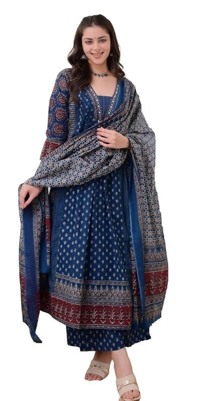 KLOSIA Women's Rayon Printed Anarkali Kurta, Pant & Dupatta Set thumbnail