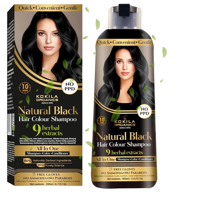 Kokila NO PPD Shampoo Hair Colour - Black 400ml for Women and Men product front view