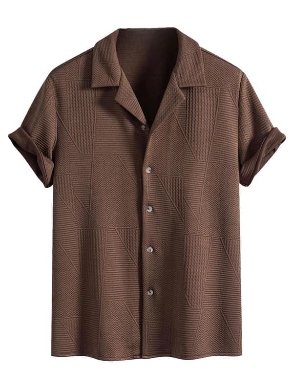 Leriya Fashion Men's Polycotton Waffle-Textured Half-Sleeve Shirt (LF-MS-6257, Brown variant) shown front-on — waffle-knit-style surface texture across a solid Brown body with button-down placket and regular-fit half-sleeve cut