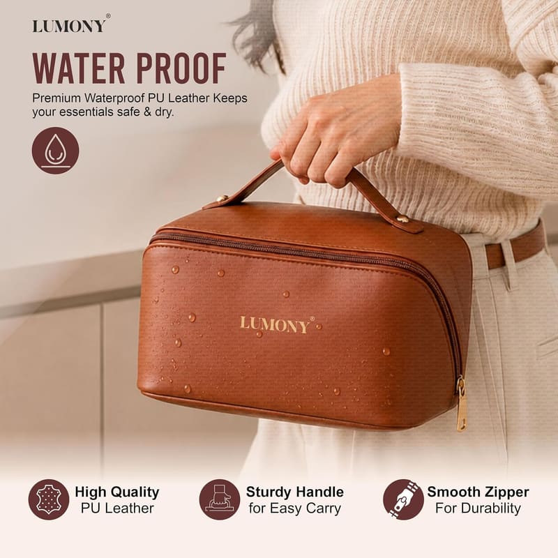 LUMONY large capacity PU leather cosmetic bag, listing detail image