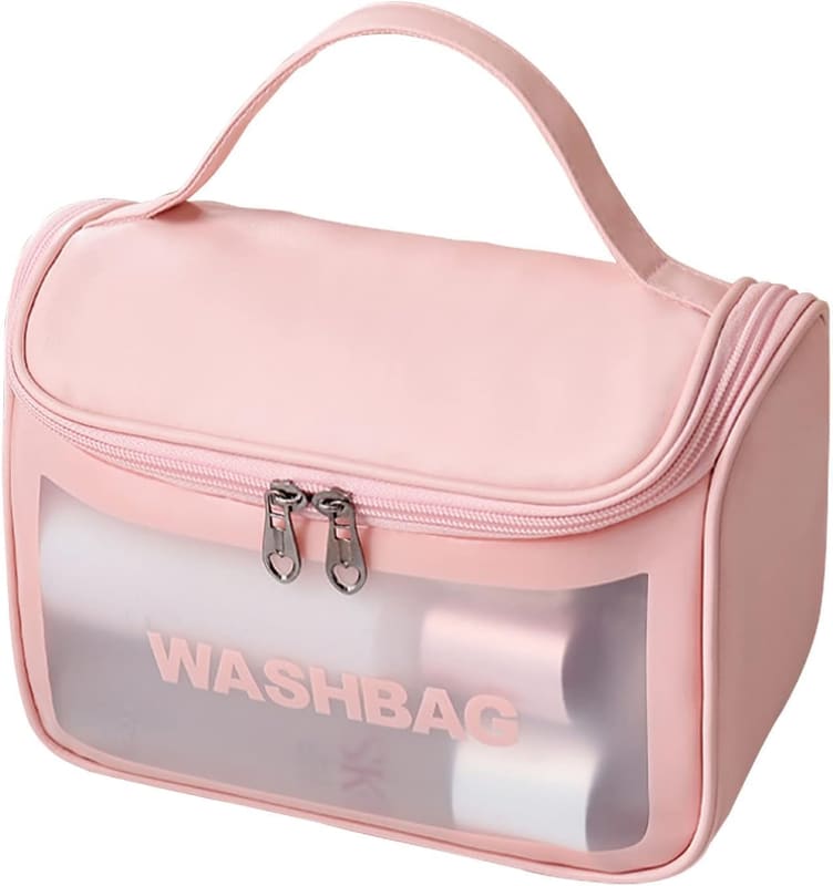 Rich Beauty clear-front makeup and travel wash bag in Wash Pink, main product photo