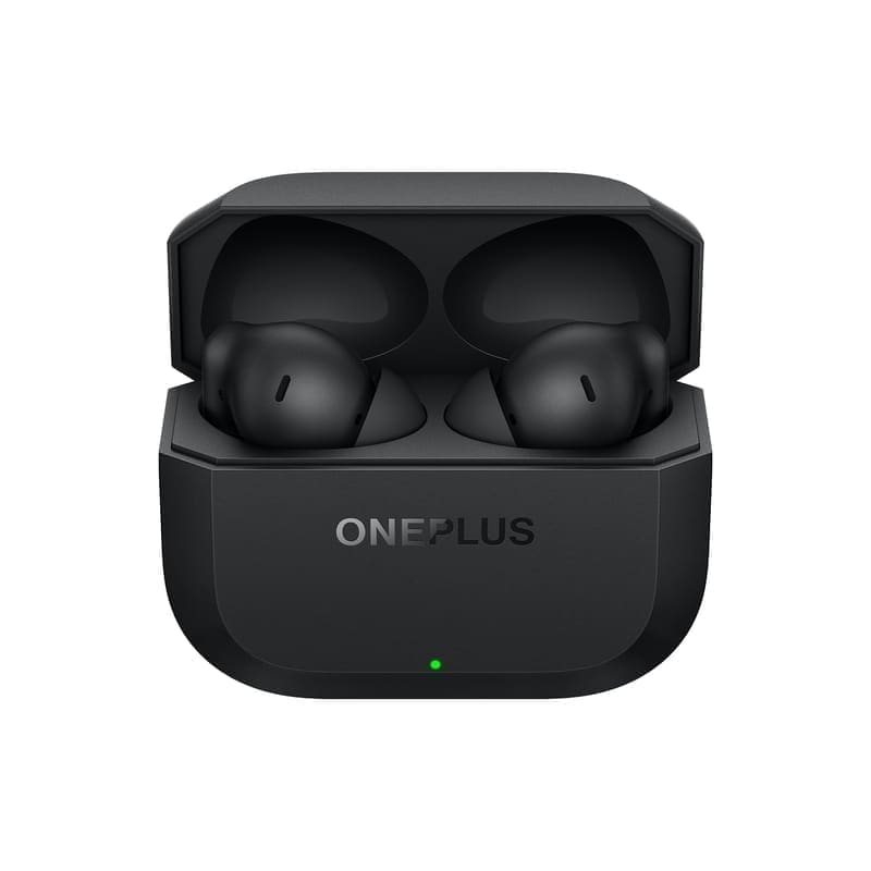 OnePlus Nord Buds 3r TWS earbuds in Ash Black with charging case, front product shot on white background