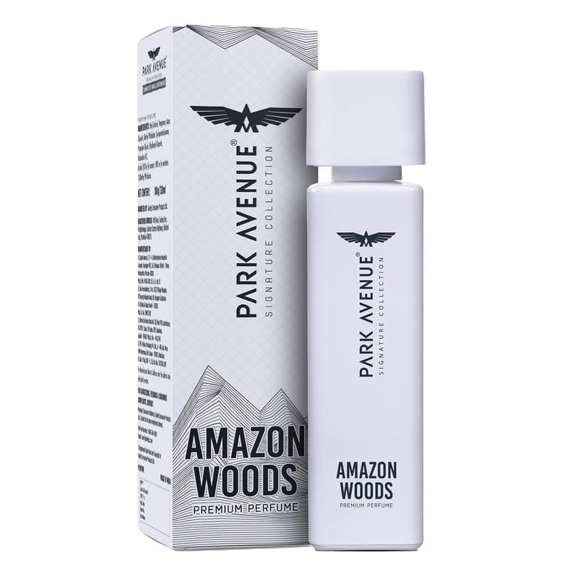 Park Avenue Voyage Signature Collection Amazon Woods 120ml white spray bottle beside its box