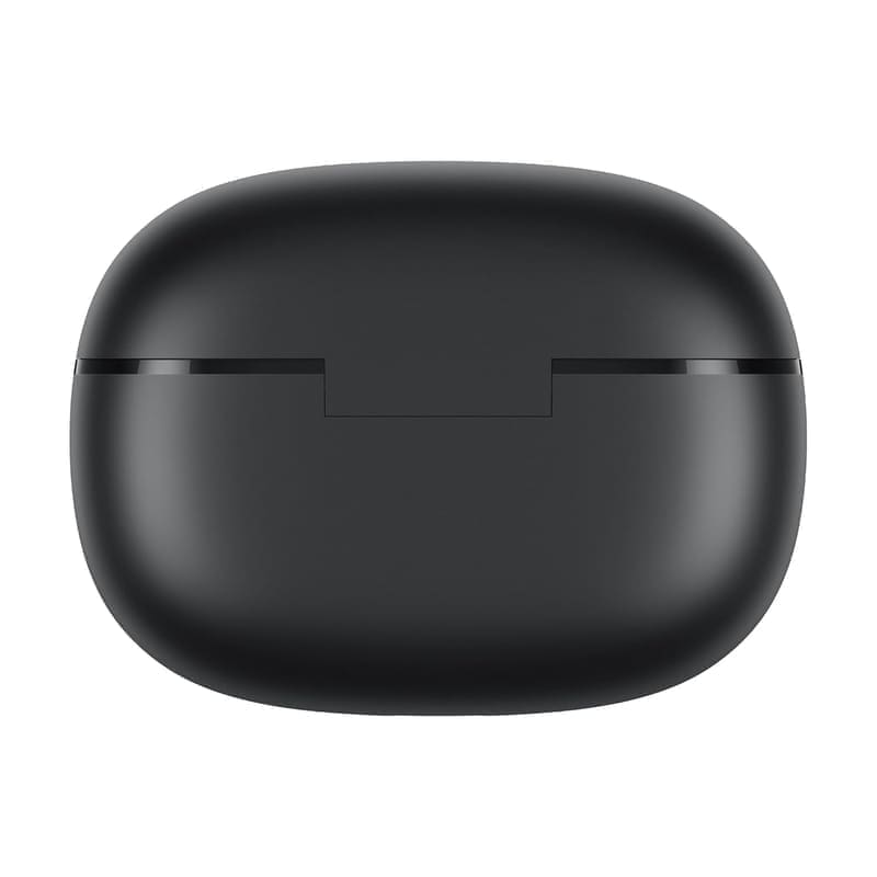realme Buds T200x charging case open with both earbuds visible, showing the hinged lid mechanism and front-facing battery LED