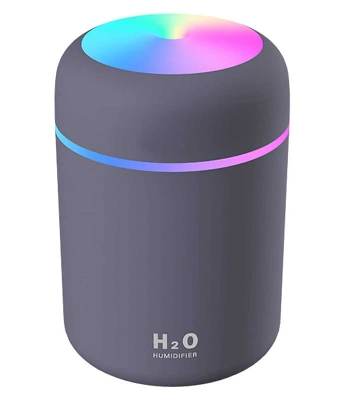 SELLER ZONE 300ml Humidifier front view — compact cylindrical white body with colourful LED glow and mist nozzle